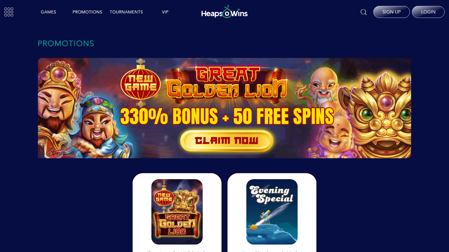 Heapsowins Casino lobby – pokies section